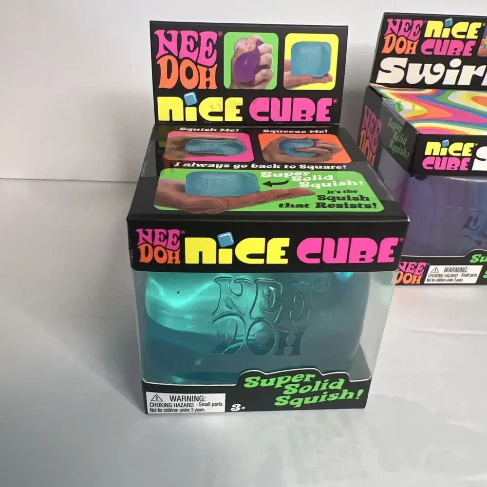 NeeDoh Nice Cube Swirl Set of 3 Green/Purple/Blue and 1 Nice Cube Squishy